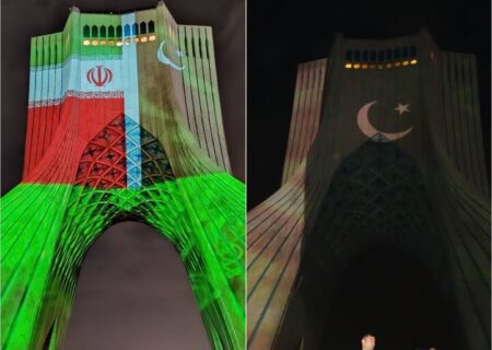 تہران میں”آزادی ٹاور” پر پاکستانی پرچم کی عکاسی