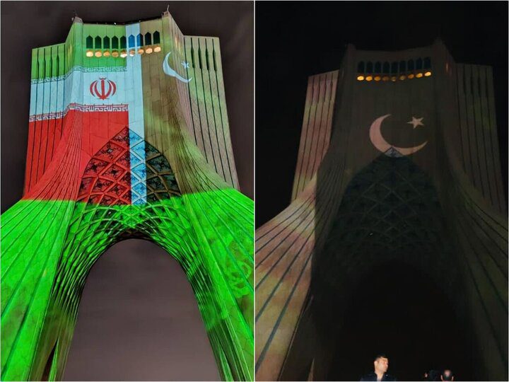 تہران میں”آزادی ٹاور” پر پاکستانی پرچم کی عکاسی