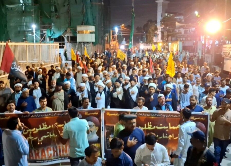 کراچی، علامہ شبیر حسن میثمی کی قیادت میں “حمایت مظلومین پاراچنار” ماتمی ریلی