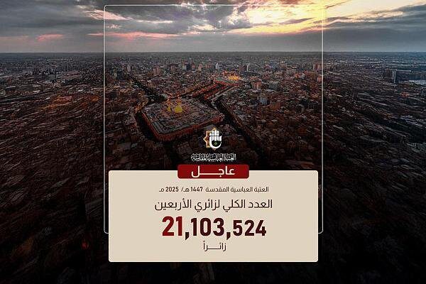 اربعین 1447ھ میں 21 ملین سے زائد زائرین کی شرکت، حرم حضرت عباس علیہ السلام