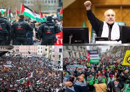 یورپی ممالک میں فلسطین کی حمایت میں مظاہرے، غزہ میں جنگ بندی صیہونی وزیر اعظم کے ناپاک منصوبوں کی شکست: قالیباف 